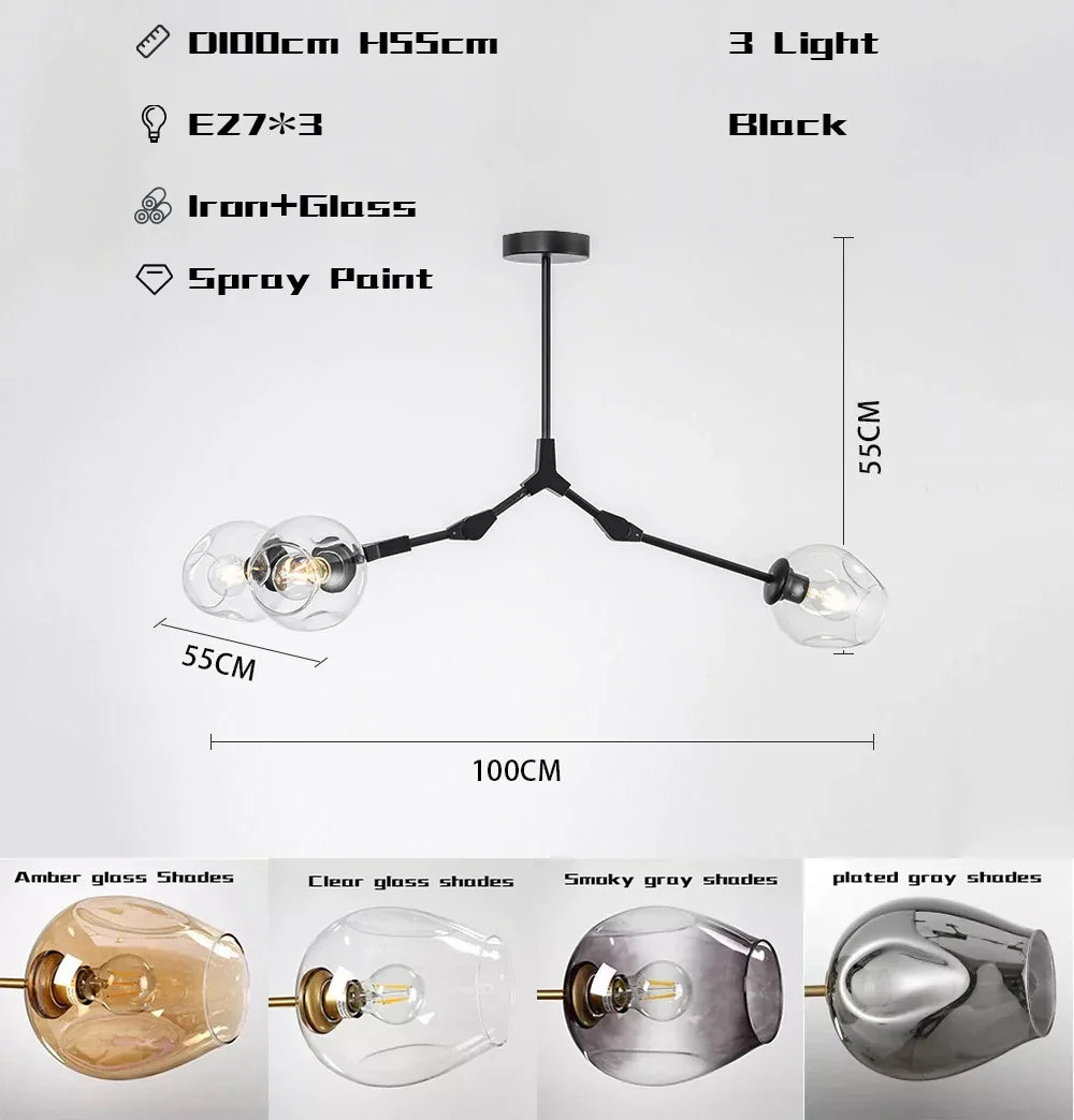 Wohnzimmer Pendelleuchte | Bewegliche Arme | Glasvarianten & Größen