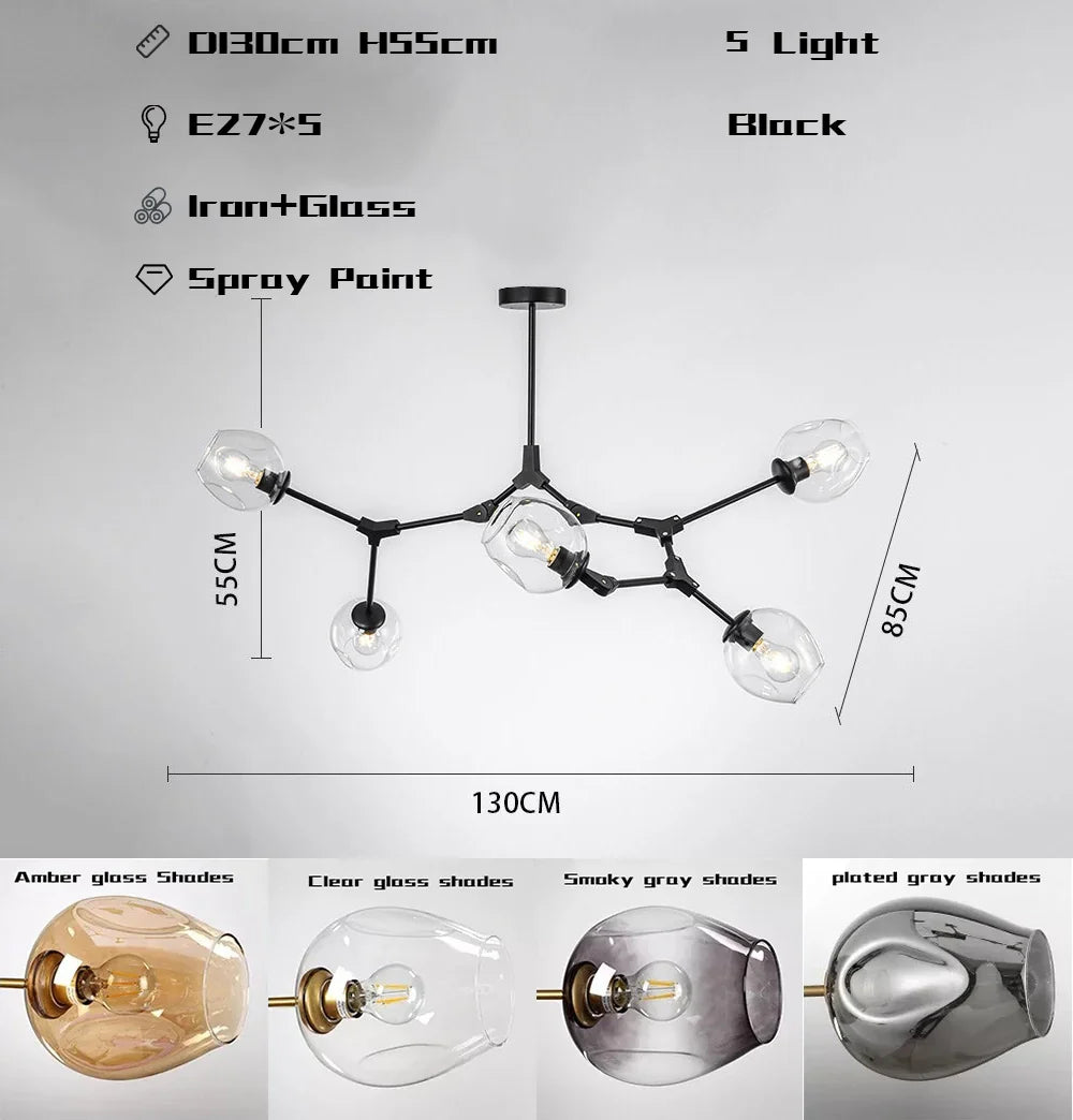 Wohnzimmer Pendelleuchte | Bewegliche Arme | Glasvarianten & Größen