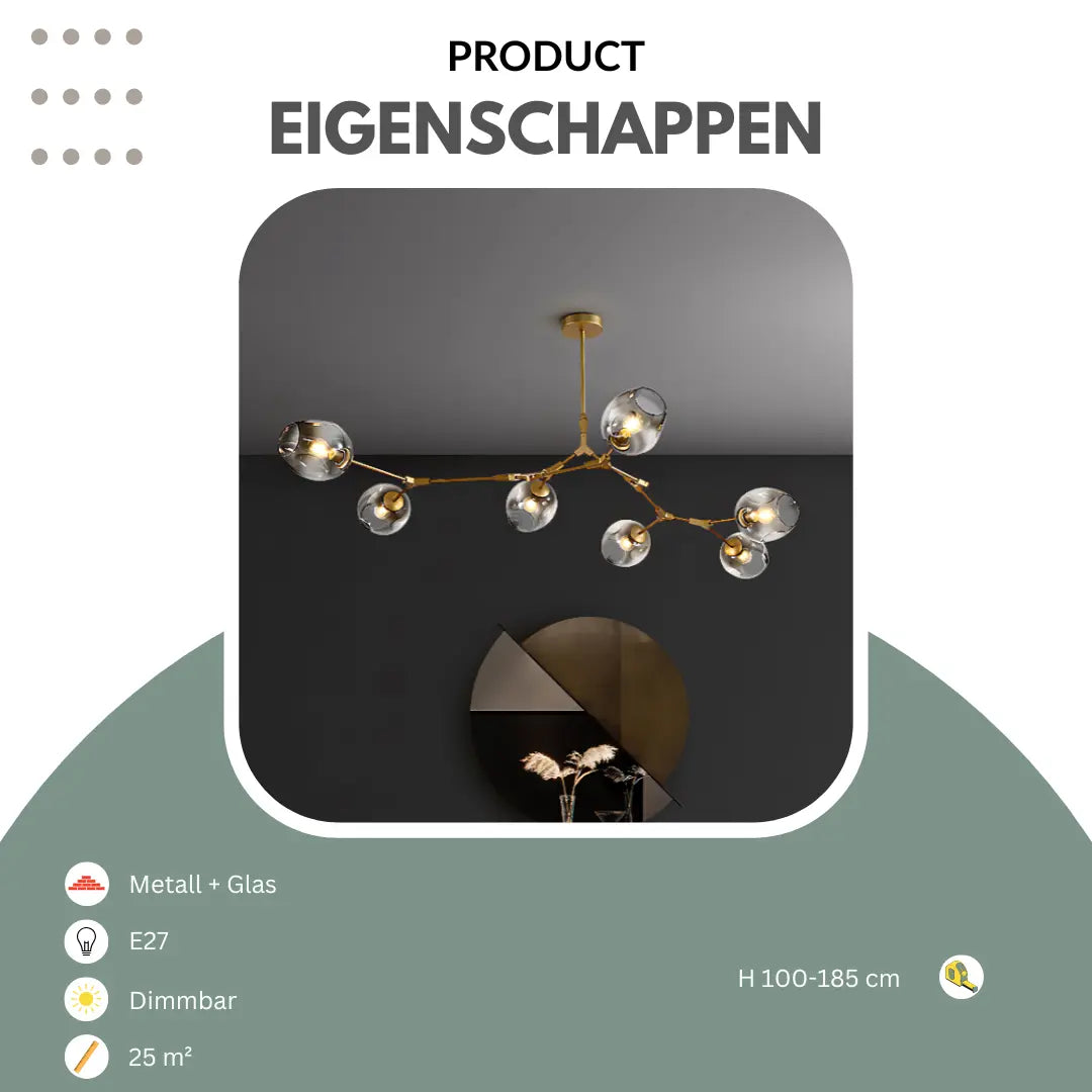 Wohnzimmer Pendelleuchte | Bewegliche Arme | Glasvarianten & Größen