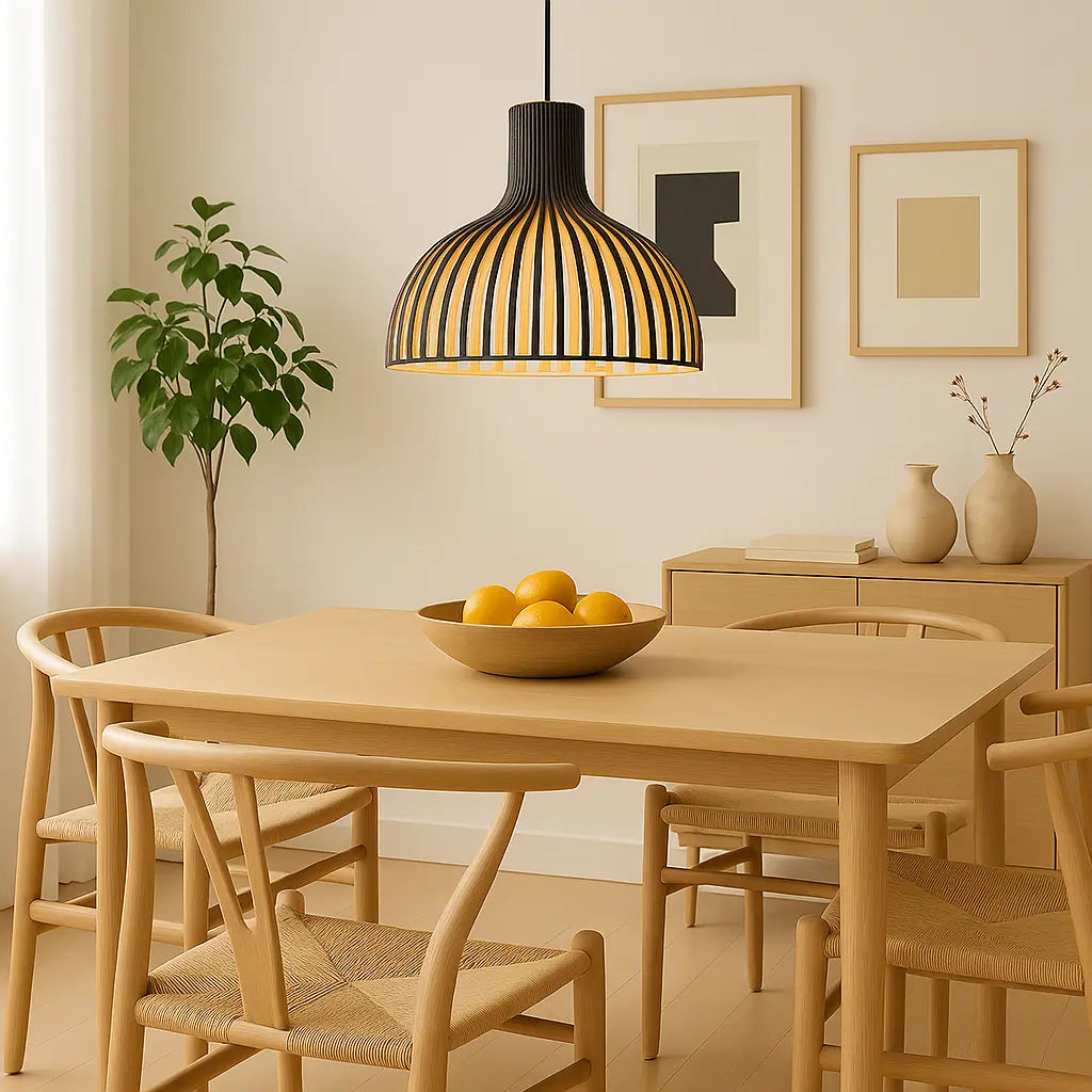 LED‑Pendelleuchte aus Holz | Moderne Halbkugel‑Hängeleuchte