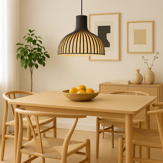 LED‑Pendelleuchte aus Holz | Moderne Halbkugel‑Hängeleuchte