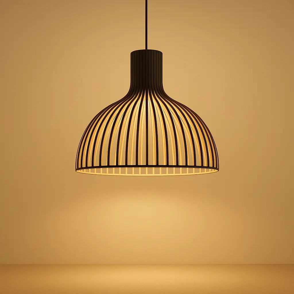 LED‑Pendelleuchte aus Holz | Moderne Halbkugel‑Hängeleuchte