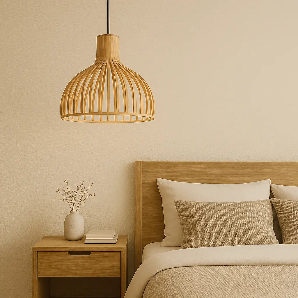 LED‑Pendelleuchte aus Holz | Moderne Halbkugel‑Hängeleuchte