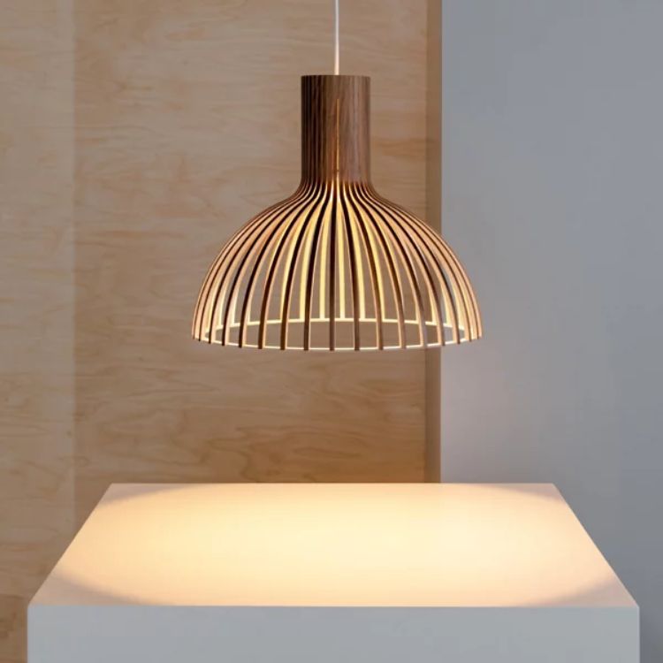 LED‑Pendelleuchte aus Holz | Moderne Halbkugel‑Hängeleuchte