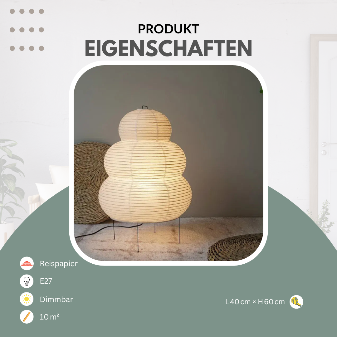 Stehlampe | Japanisch | Reispapier & Holz | Wohnzimmer & Schlafzimmer