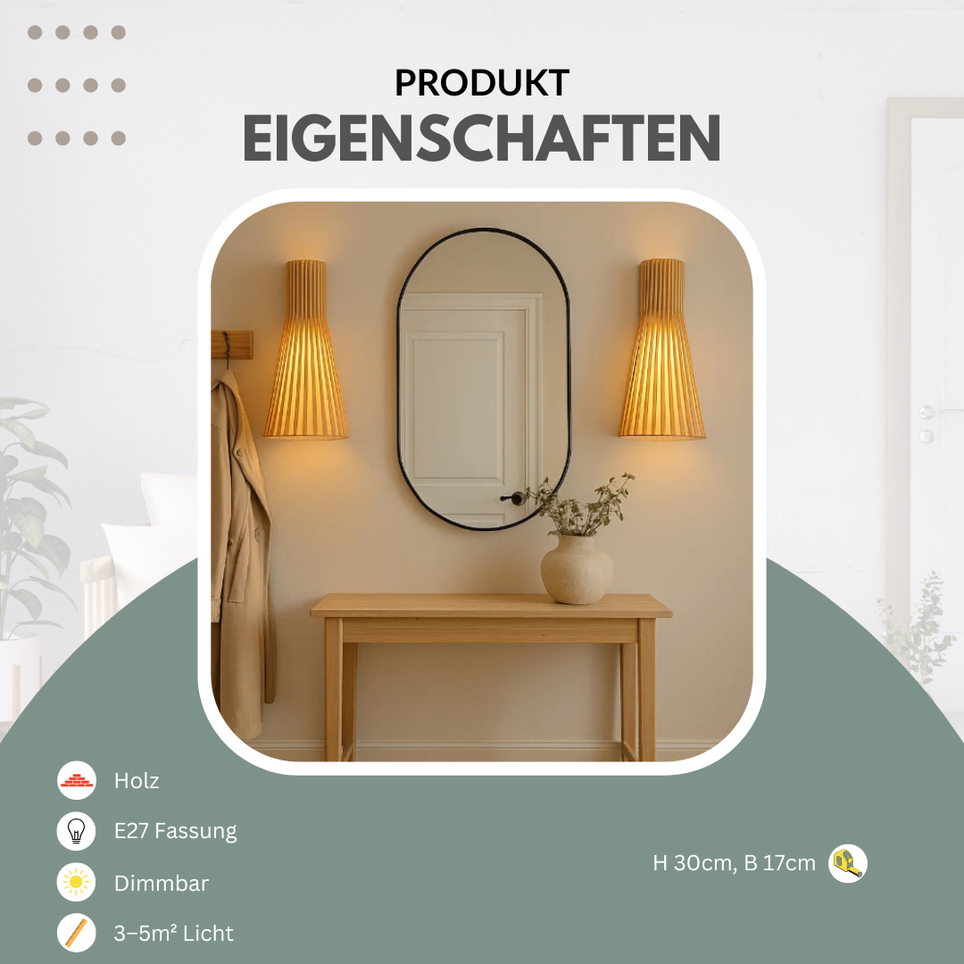 Wandleuchte | Holz & Schwarz/Weiß | Warmes Licht | Wohnzimmer & Flur