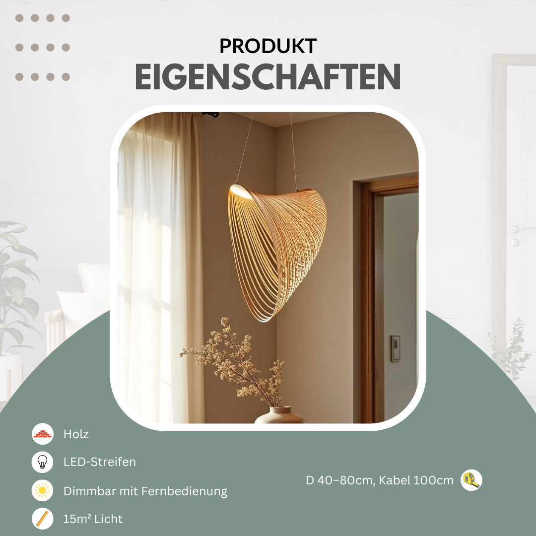 Pendelleuchte | Holz-Design | Warmweißes & Dimmbares Licht | Wohnzimmer & Esszimmer