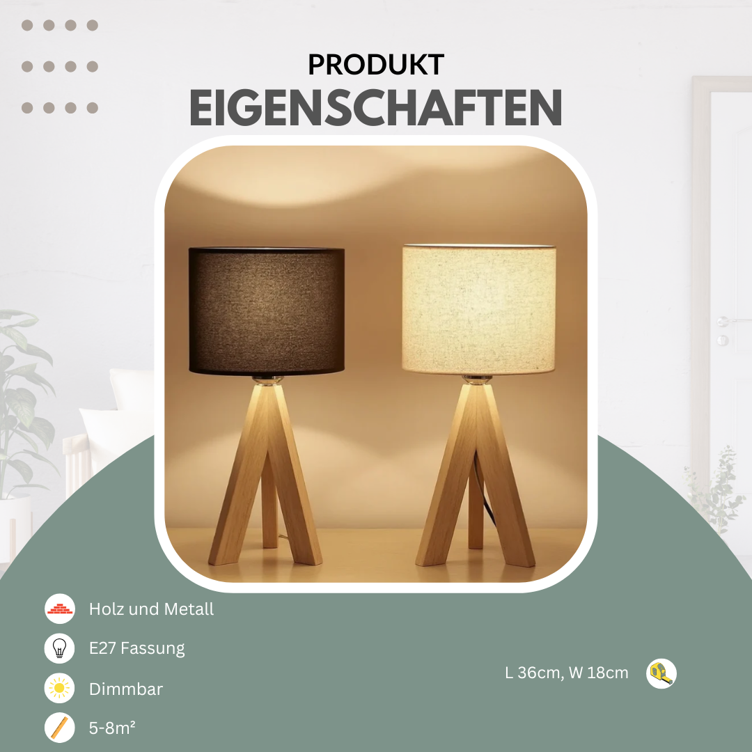 Tischlampe | Holz | Schwarz-Weiß | LED-geeignet