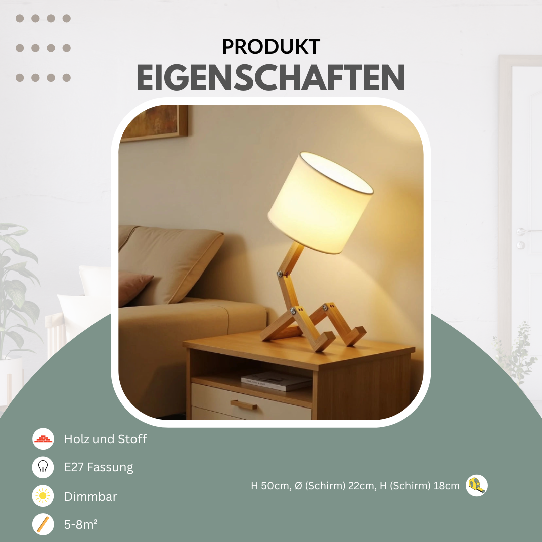 Tischlampe | Holz | Stoffschirm | Modern & LED-geeignet