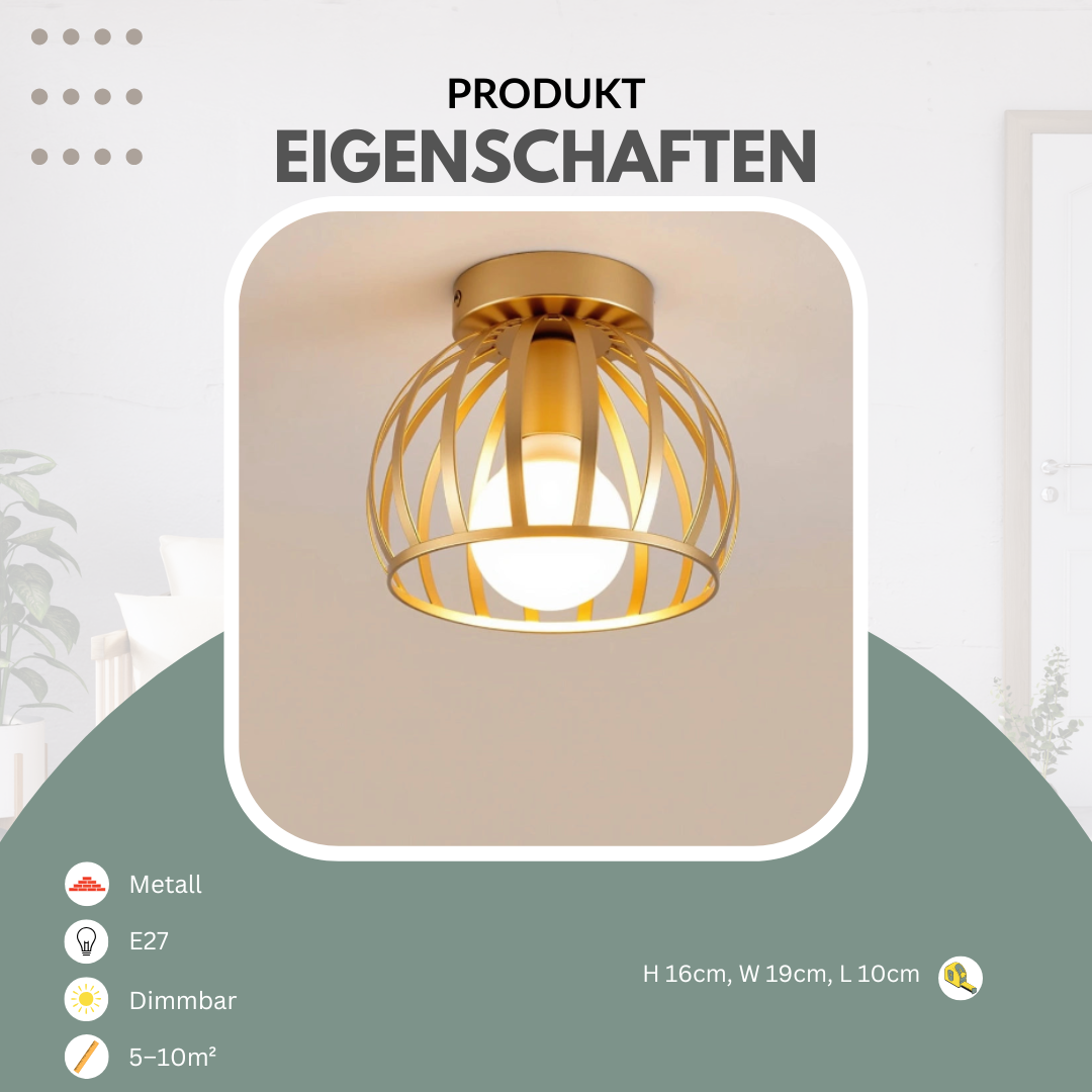 Industrial-Deckenleuchte | Gold | E27 | Wohnzimmer & Flur