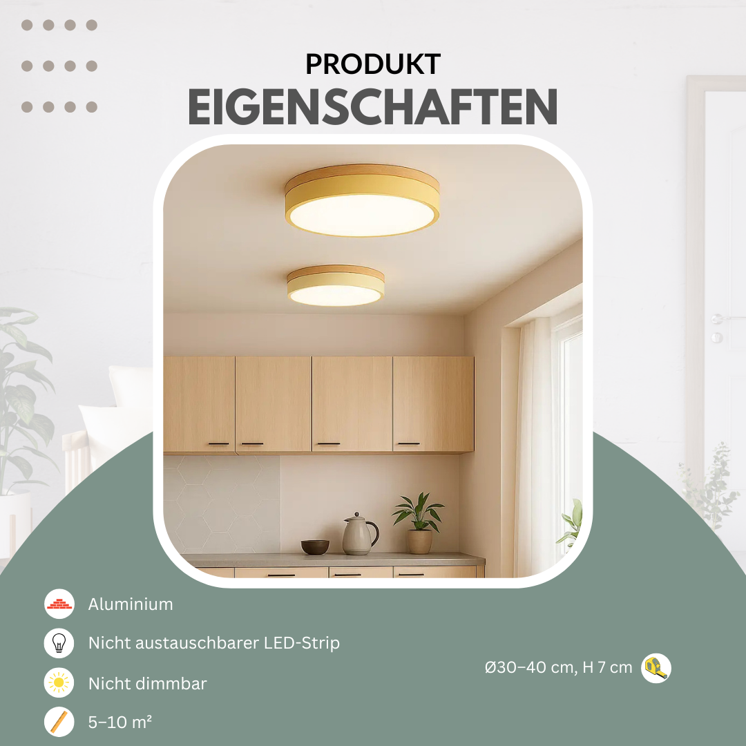 LED‑Deckenleuchte | Skandinavisches Design | Holzdetails | Wohnzimmer & Schlafzimmer