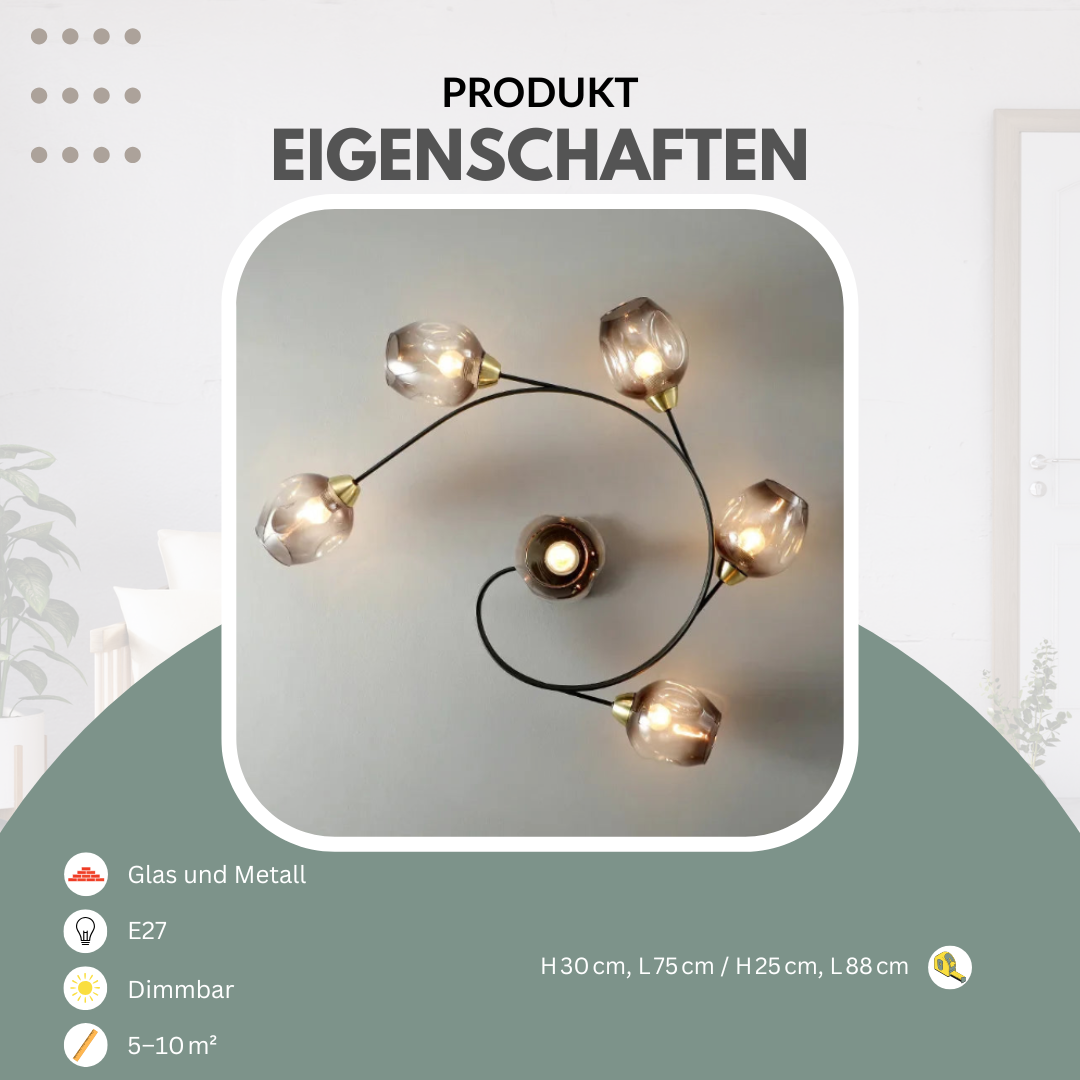 LED-Deckenleuchte | Glas & Metall | Schwarz oder Gold | Wohnzimmer & Esszimmer