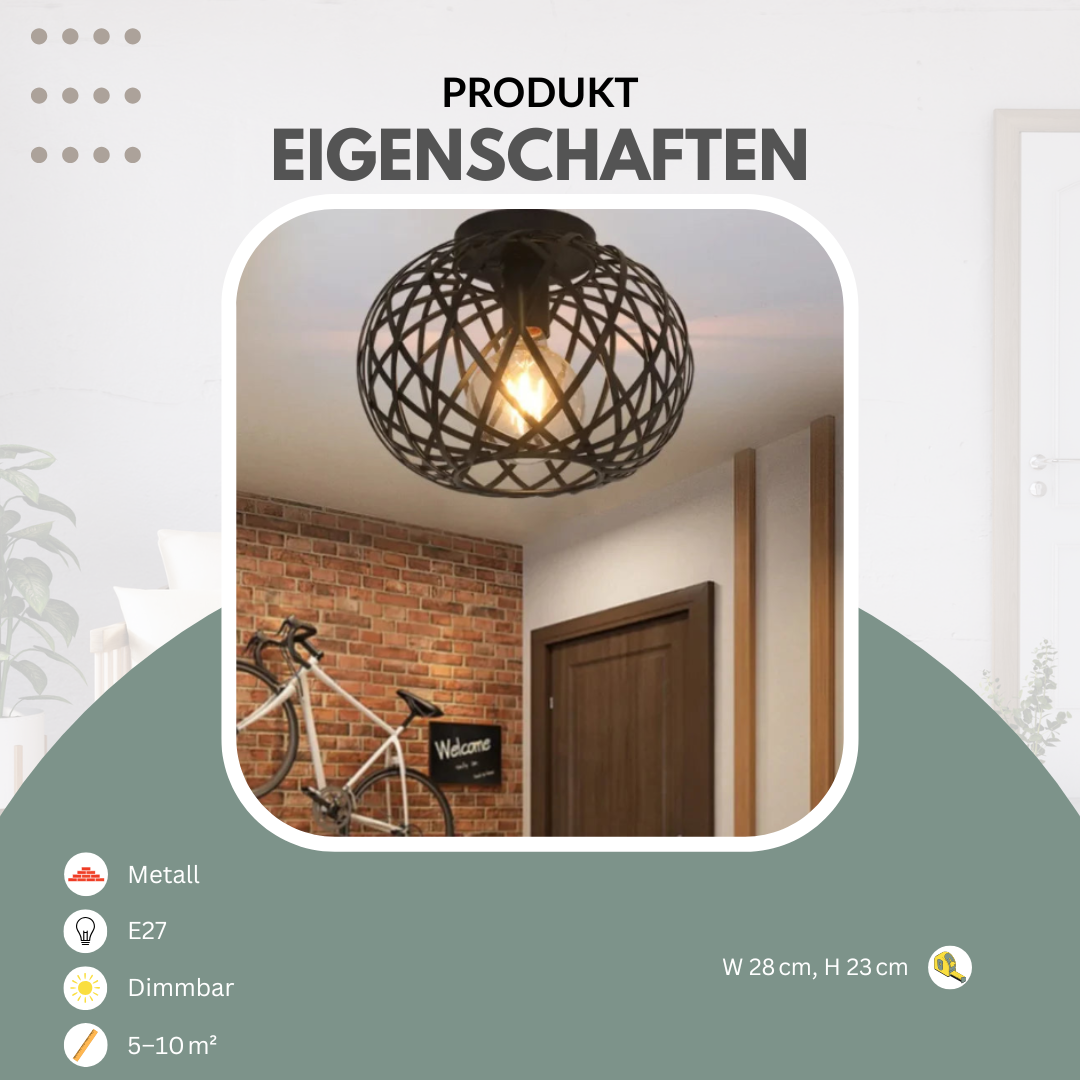 Industrial-Deckenleuchte | Kreuz-Design | Metall | Wohnzimmer & Esszimmer