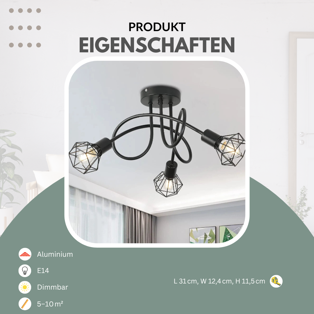 Industrial-Deckenleuchte | Spirales Design | E27 | Wohnzimmer & Esszimmer