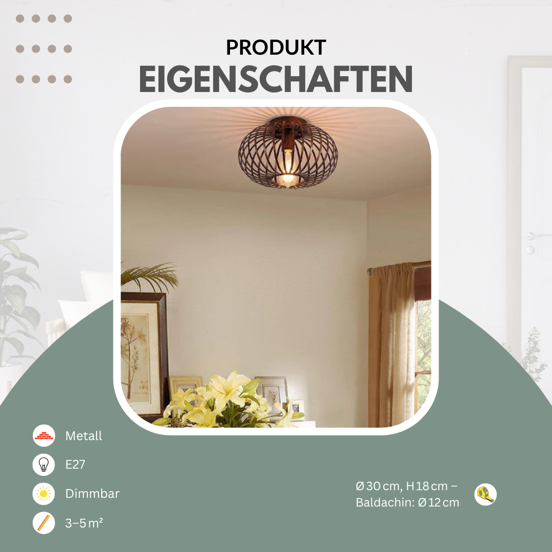 Industrial-Deckenleuchte | Oval Ø30 cm | Schwarz | Direktes & Ambiente Licht