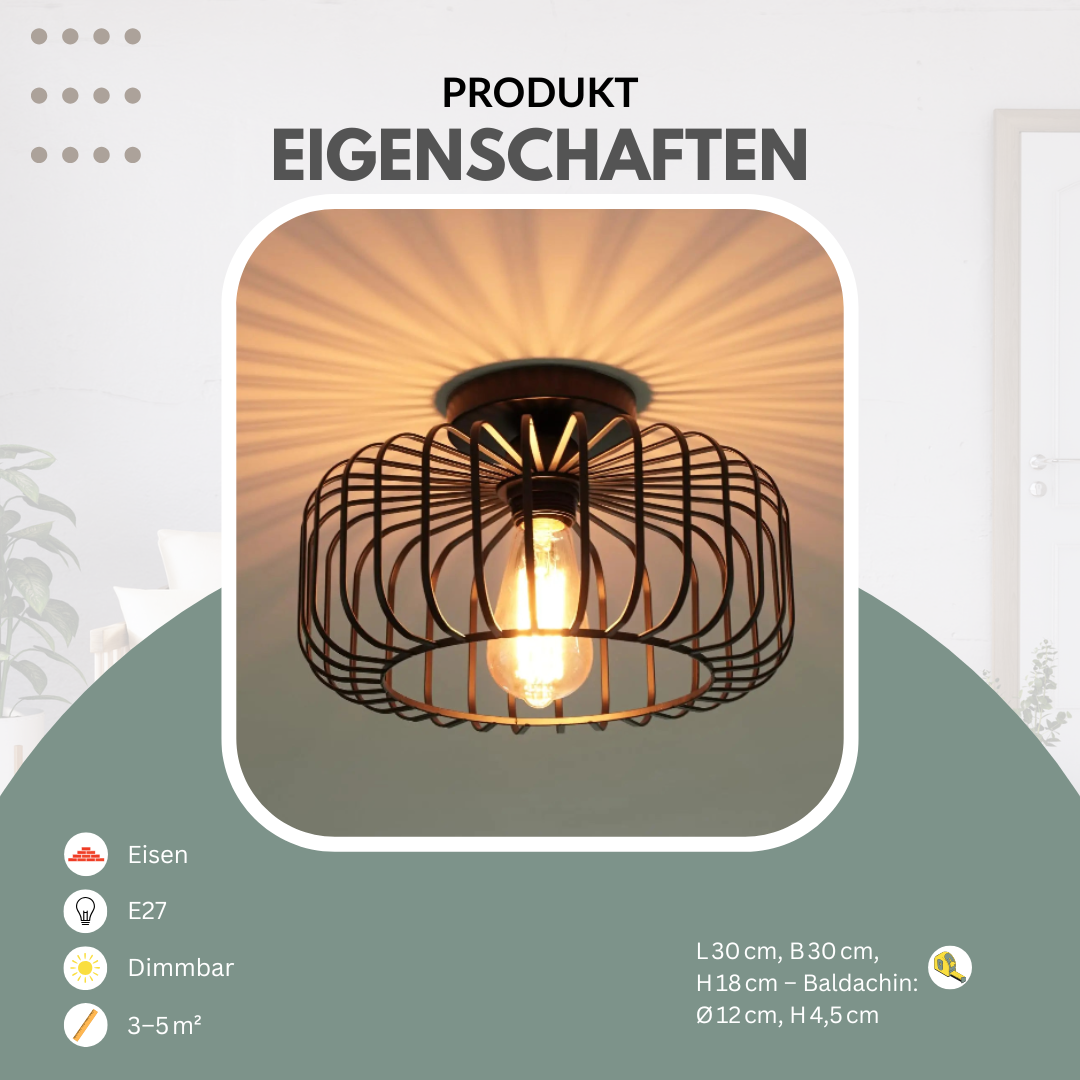 Industrial-Deckenleuchte | Schwarz | Metall | Wohnzimmer & Esszimmer
