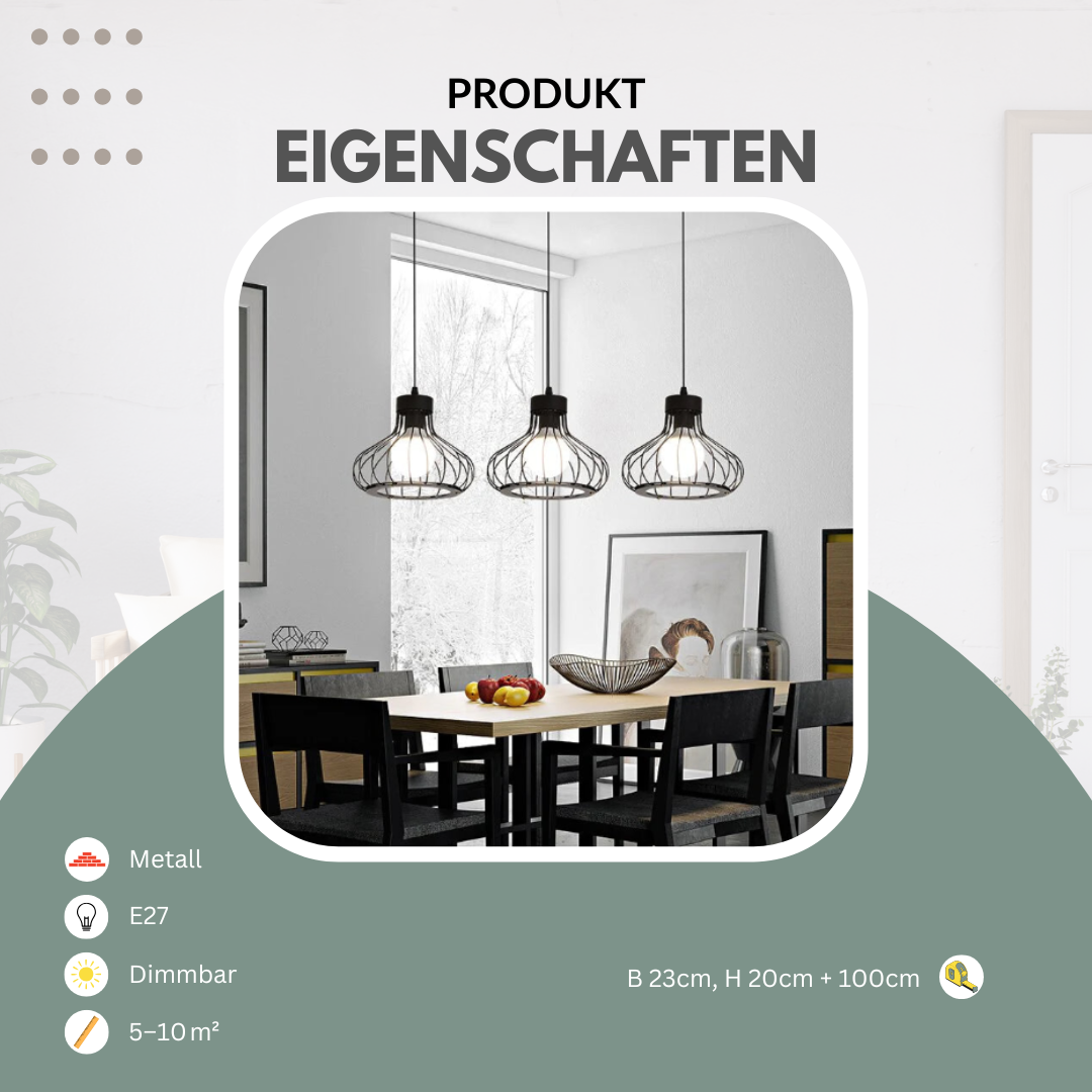 LED‑Pendelleuchte | Industrial‑Style | Schwarz | Wohnzimmer & Esszimmer