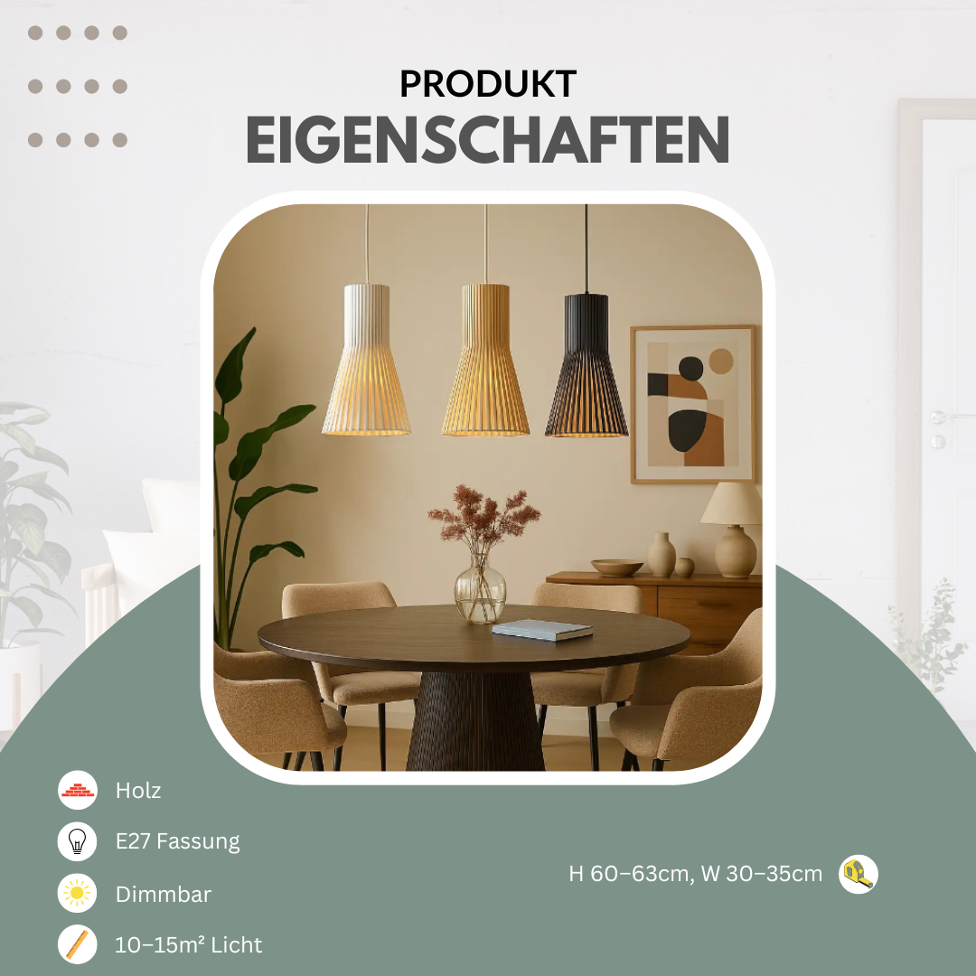 Pendelleuchte | Längliche Holz-Optik Ø35 cm & Ø45 cm | Warmes Licht