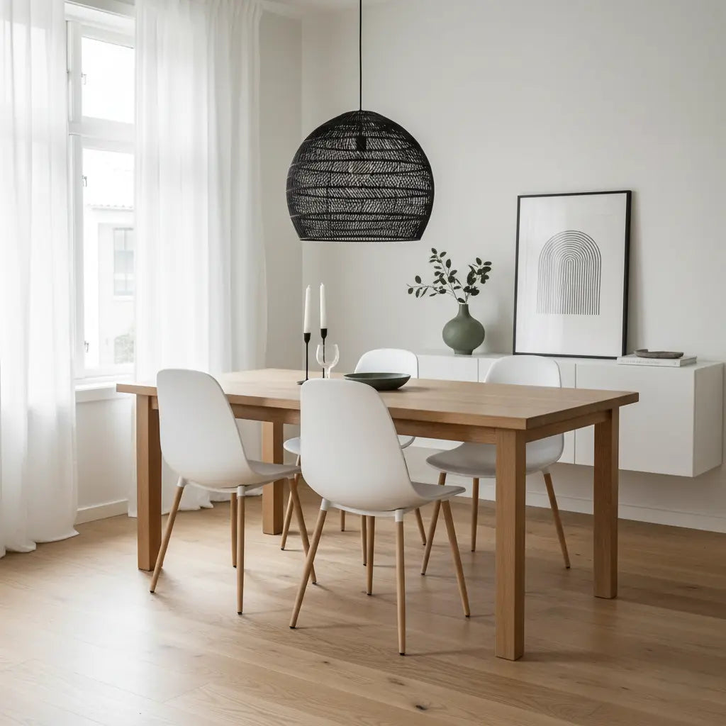 Rattan Pendelleuchte | Beige & Schwarz | Natürliches Material | Wohnzimmer & Esszimmer