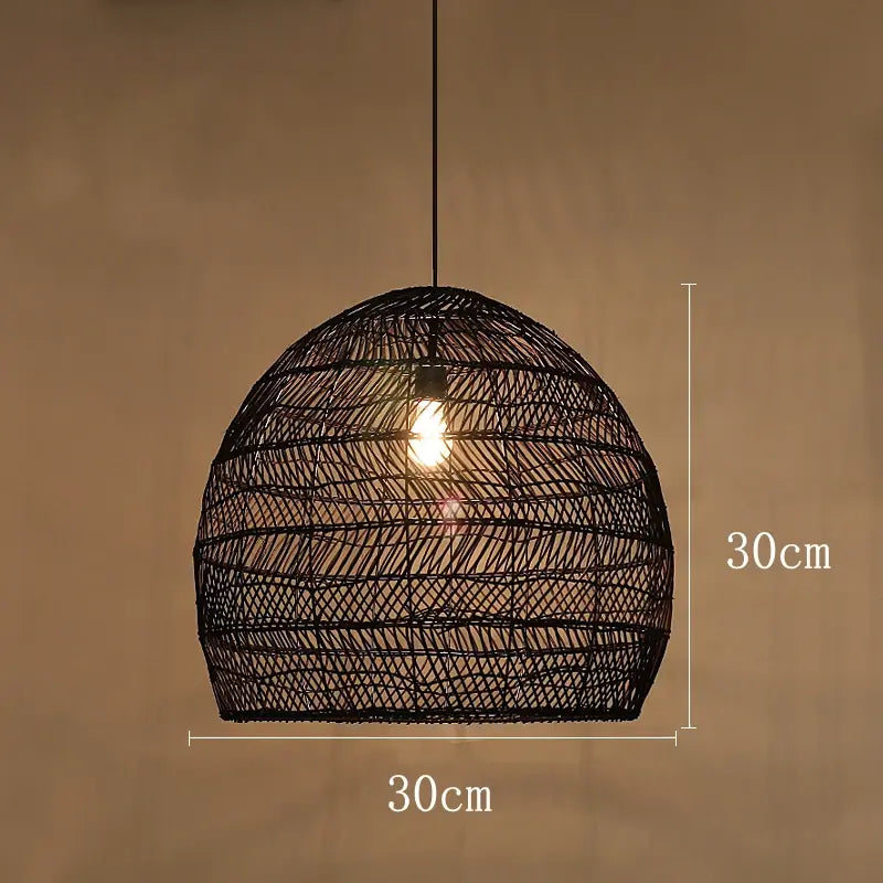 Rattan Pendelleuchte | Beige & Schwarz | Natürliches Material | Wohnzimmer & Esszimmer
