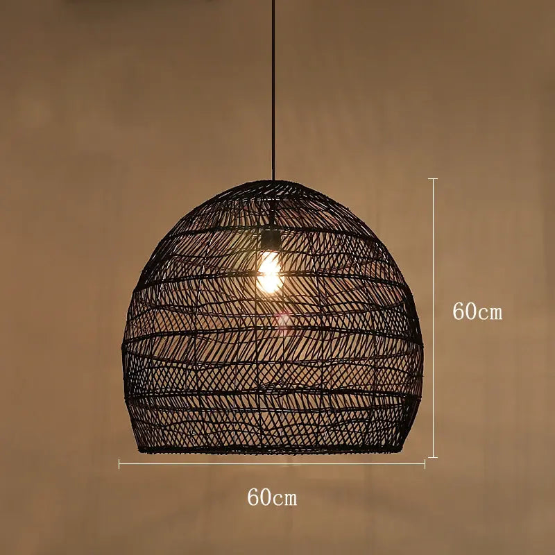 Rattan Pendelleuchte | Beige & Schwarz | Natürliches Material | Wohnzimmer & Esszimmer