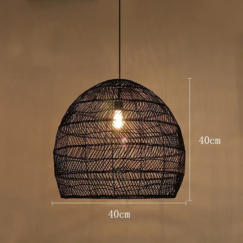 Rattan Pendelleuchte | Beige & Schwarz | Natürliches Material | Wohnzimmer & Esszimmer