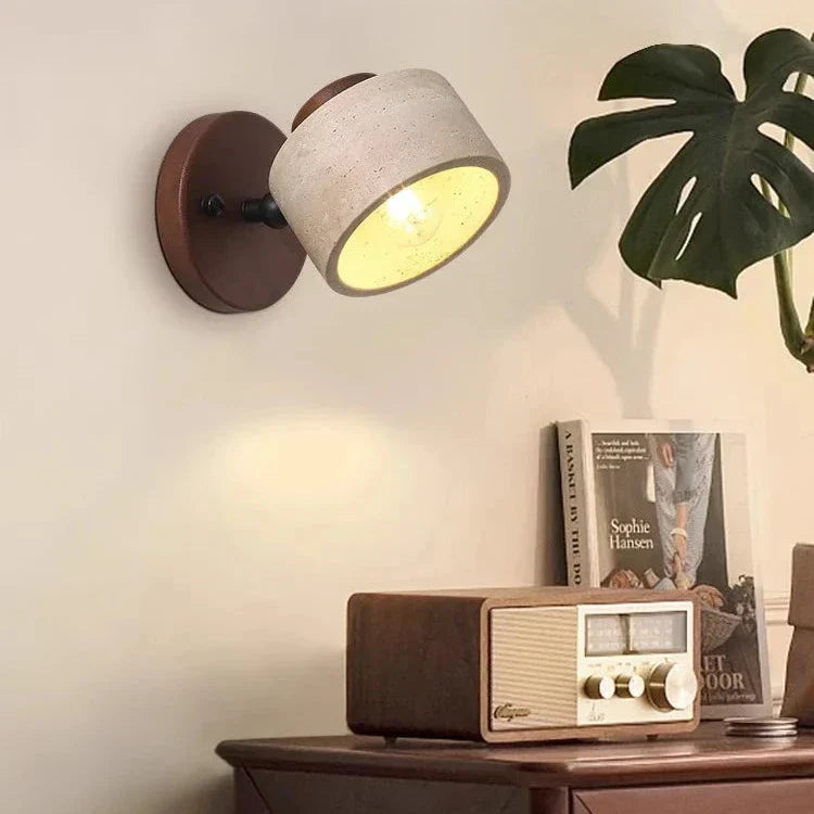 Minimalistische Travertin-Holz Zylinder-Wandleuchte | Natürlicher Minimalstil | LED-1-Flammig