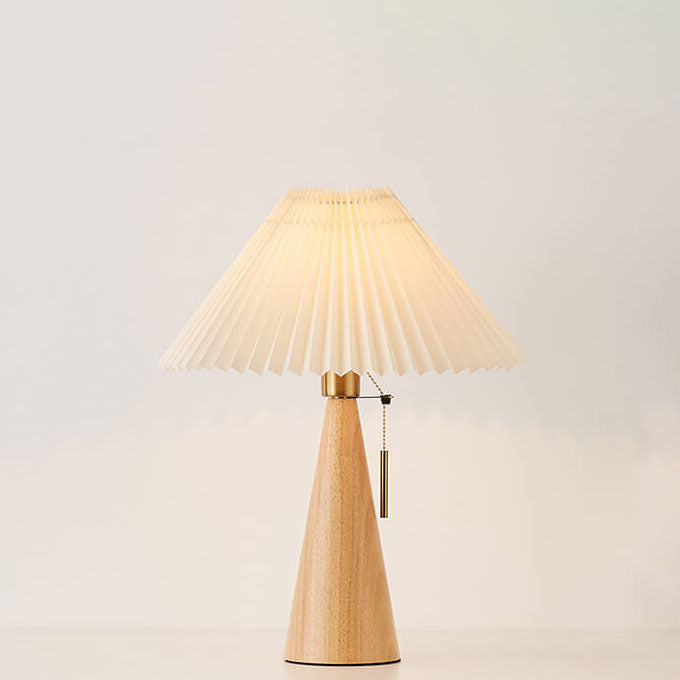 LED-Tischlampe | Japanisches Holz & Faltenstoff | Warmweißes Licht