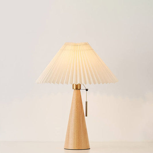 LED-Tischlampe | Japanisches Holz & Faltenstoff | Warmweißes Licht