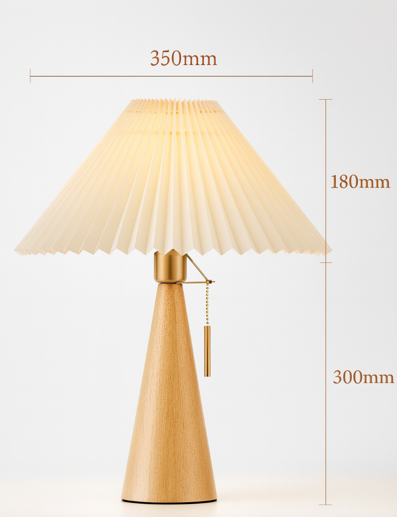 LED-Tischlampe | Japanisches Holz & Faltenstoff | Warmweißes Licht