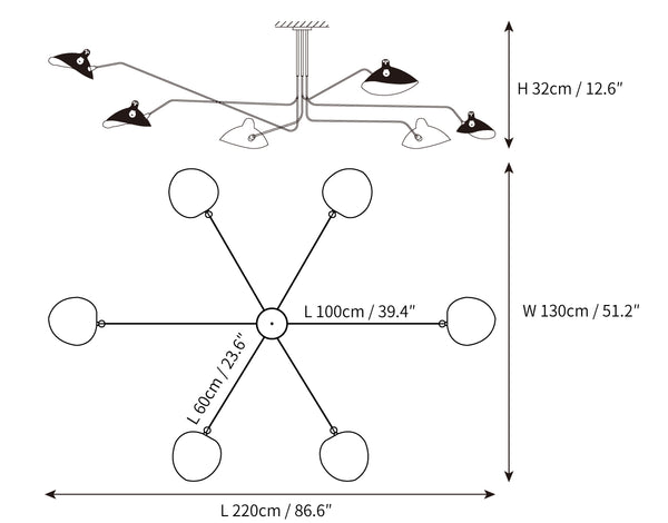 Deckenleuchte | Modernes Design | Verstellbare Arme | Metall | Mehrflammige Beleuchtung