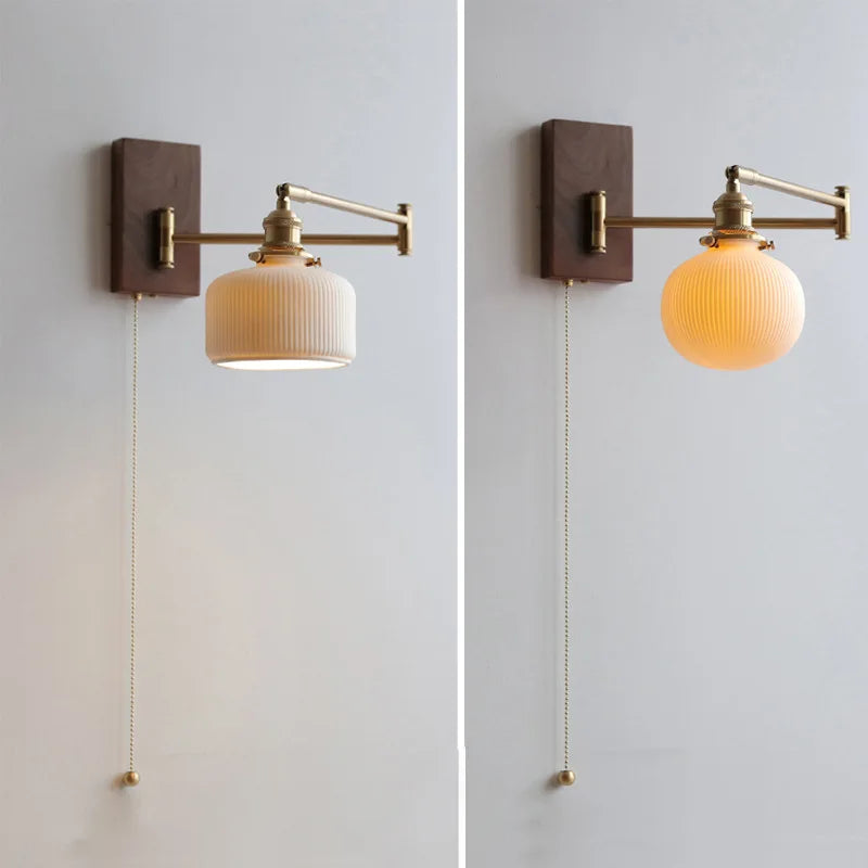 Keramik-Wandleuchte | Holz & Messing | E26/E27 LED | Modern