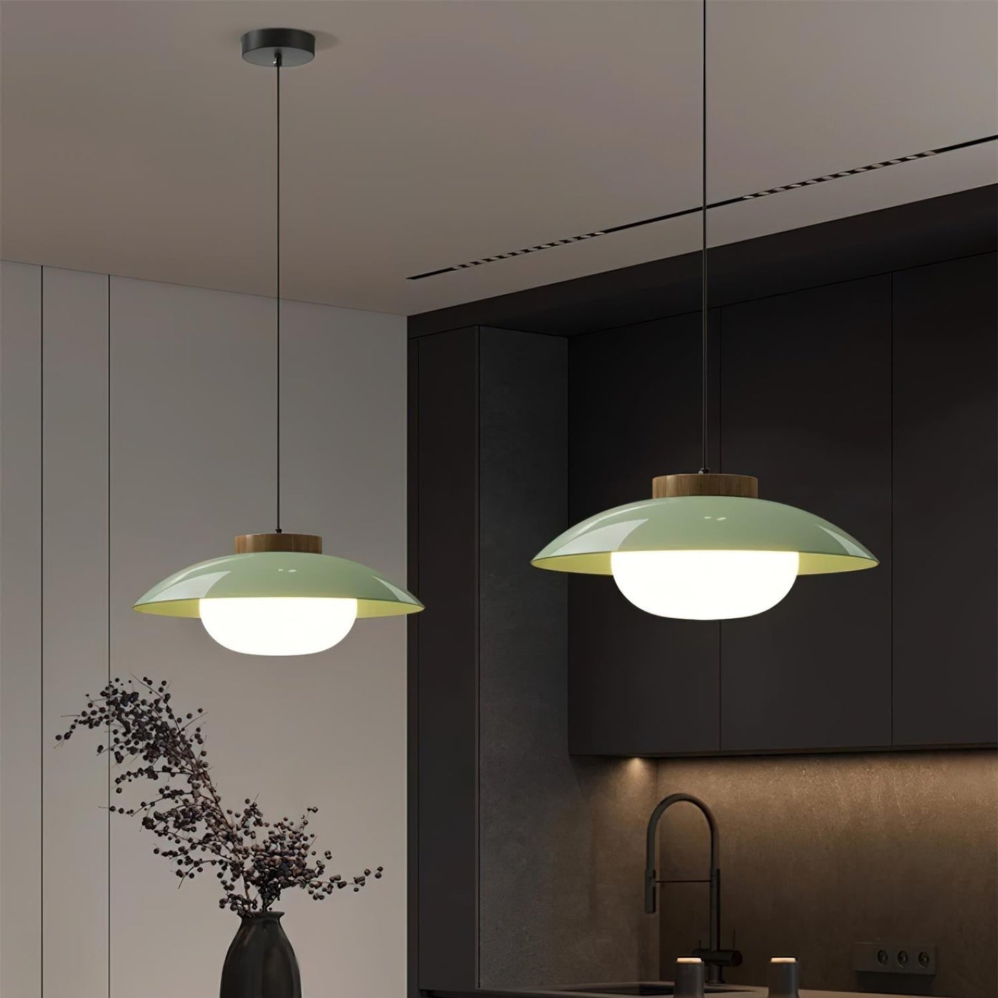 Pendelleuchte Saucer-Design | Holz & Glas | E27 LED | Minimalistisch