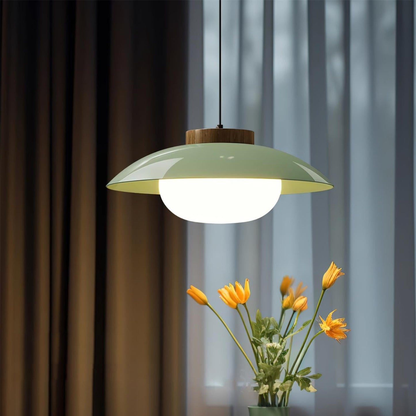 Pendelleuchte Saucer-Design | Holz & Glas | E27 LED | Minimalistisch