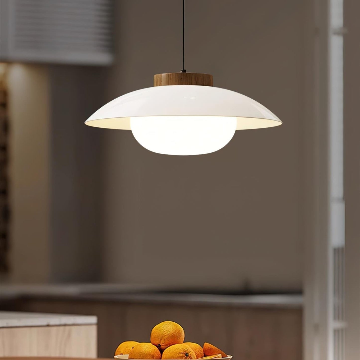 Pendelleuchte Saucer-Design | Holz & Glas | E27 LED | Minimalistisch