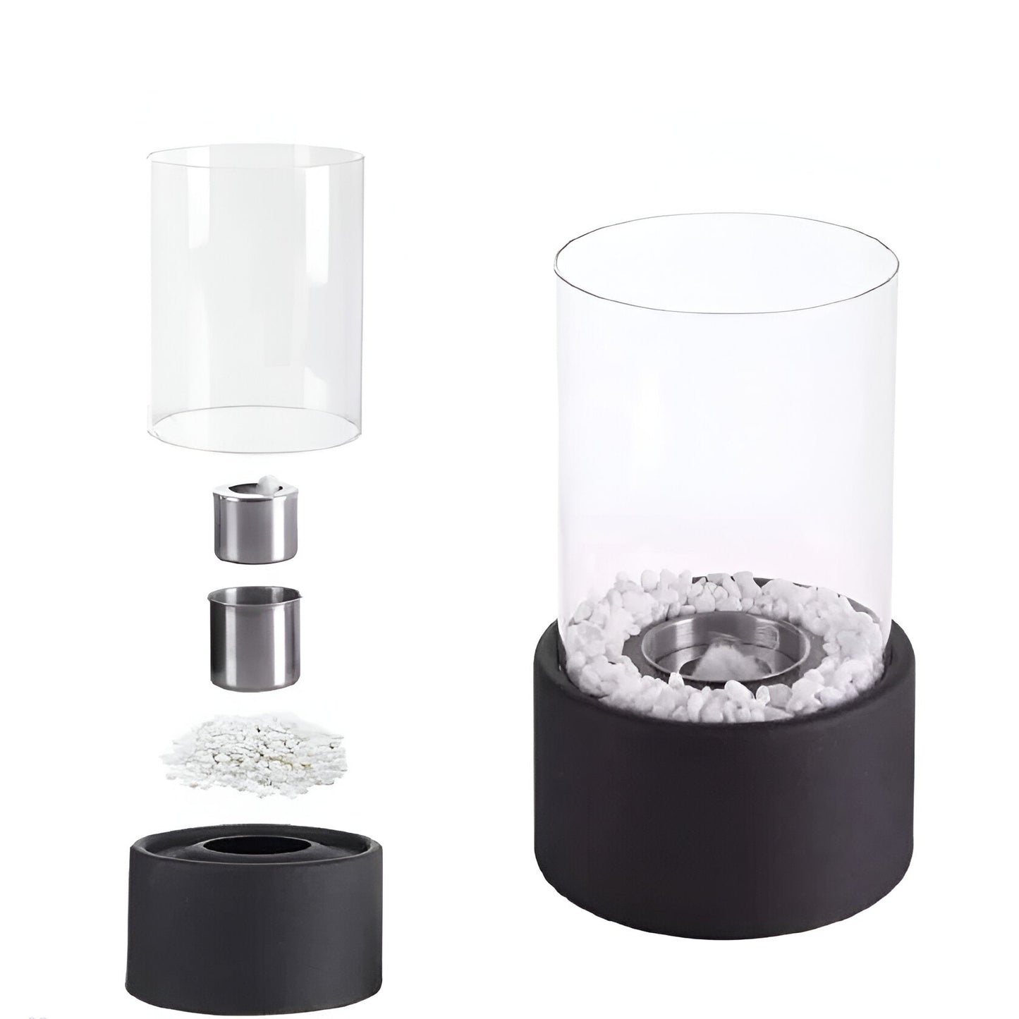 Bioethanol Tischkamin Zylinder | Glas & Metall | Rauchfrei | Indoor & Outdoor
