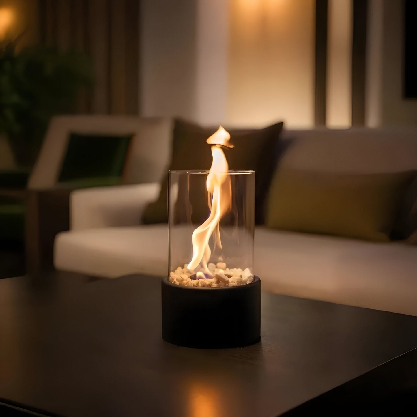 Bioethanol Tischkamin Zylinder | Glas & Metall | Rauchfrei | Indoor & Outdoor