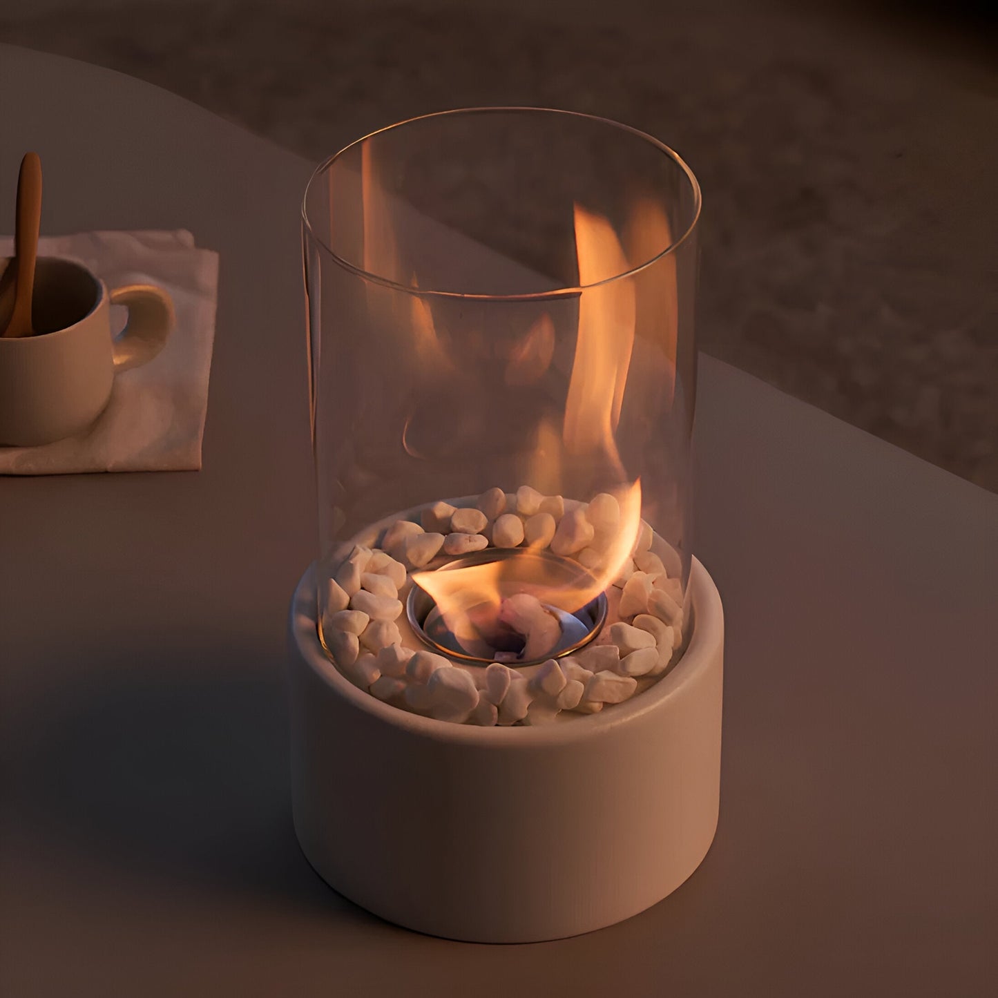 Bioethanol Tischkamin Zylinder | Glas & Metall | Rauchfrei | Indoor & Outdoor
