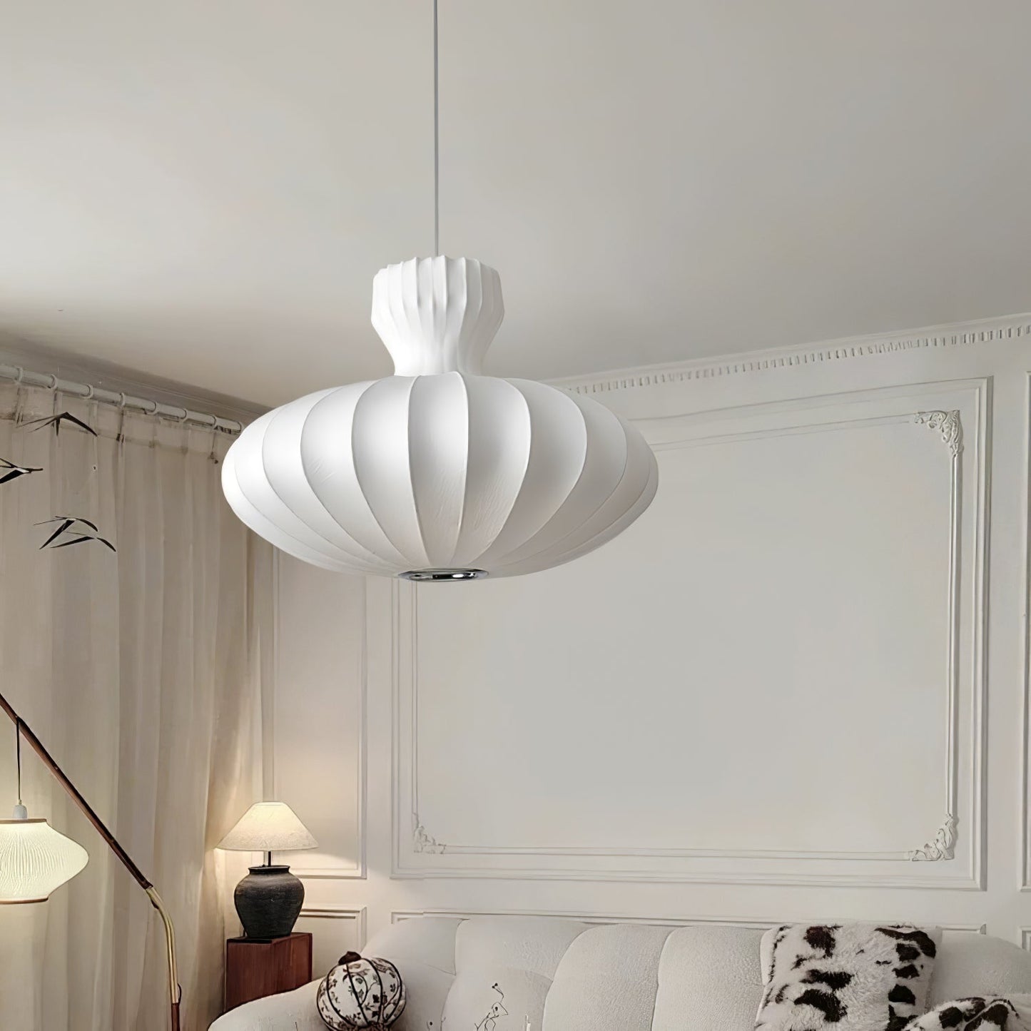 Seiden-Pendelleuchte Plissiert | Vintage Stil | E26/E27 LED | Warmweiß
