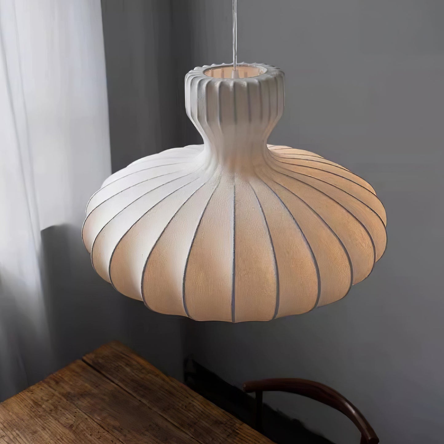 Seiden-Pendelleuchte Plissiert | Vintage Stil | E26/E27 LED | Warmweiß