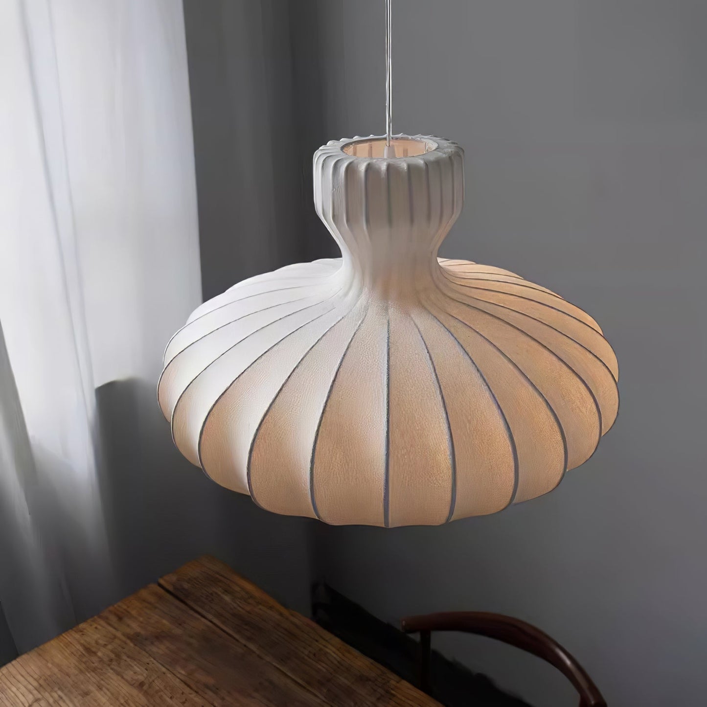 Seiden-Pendelleuchte Plissiert | Vintage Stil | E26/E27 LED | Warmweiß