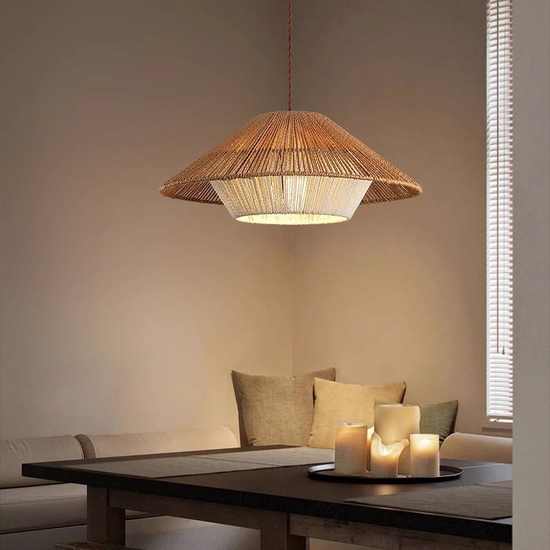 Rattan-Pendelleuchte | Retro Industrie Stil | Warmweiß 2700K | Zen Design