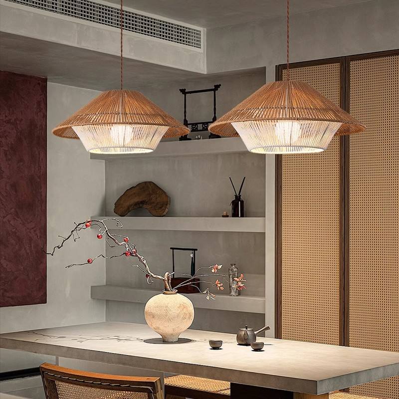 Rattan-Pendelleuchte | Retro Industrie Stil | Warmweiß 2700K | Zen Design
