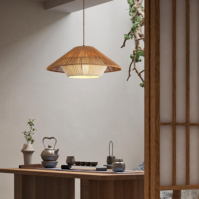 Rattan-Pendelleuchte | Retro Industrie Stil | Warmweiß 2700K | Zen Design