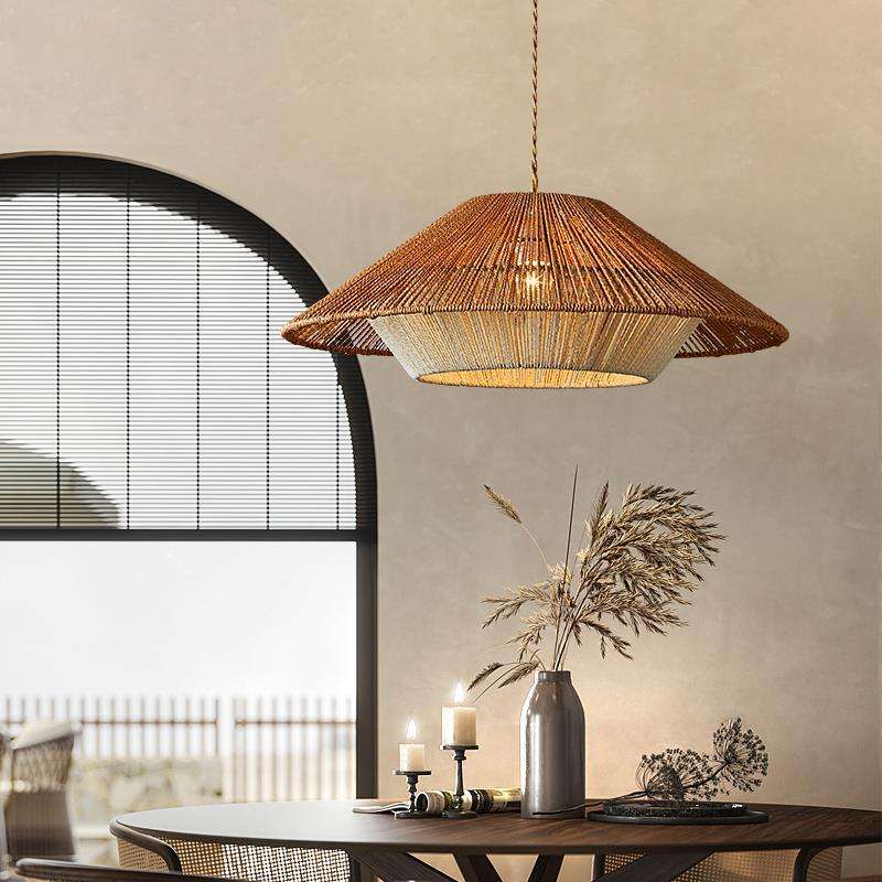 Rattan-Pendelleuchte | Retro Industrie Stil | Warmweiß 2700K | Zen Design
