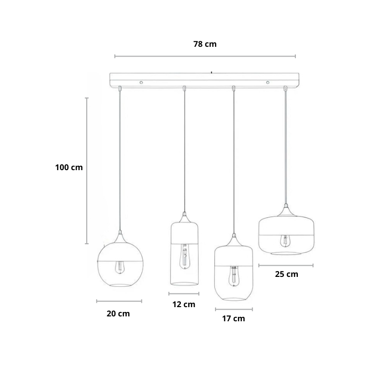 Pendelleuchte 4‑flammig | Skandinavisches Design | Schwarz | Wohnzimmer & Esszimmer