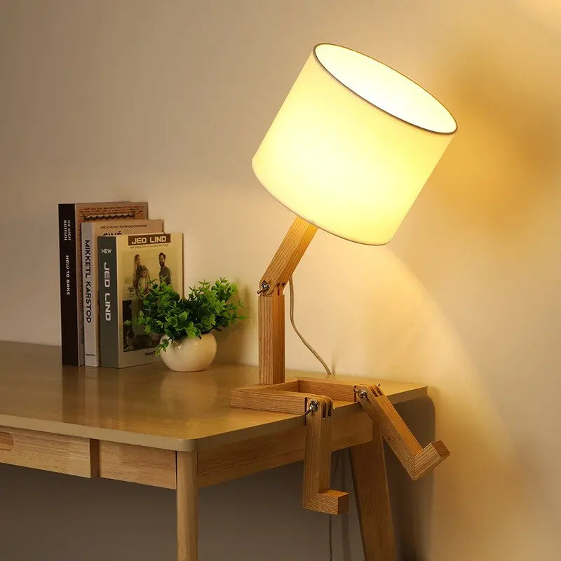 Tischlampe | Holz | Stoffschirm | Modern & LED-geeignet