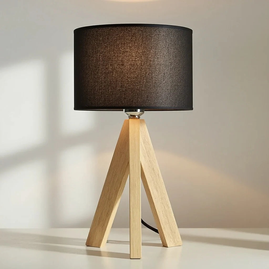 Tischlampe | Holz | Schwarz-Weiß | LED-geeignet