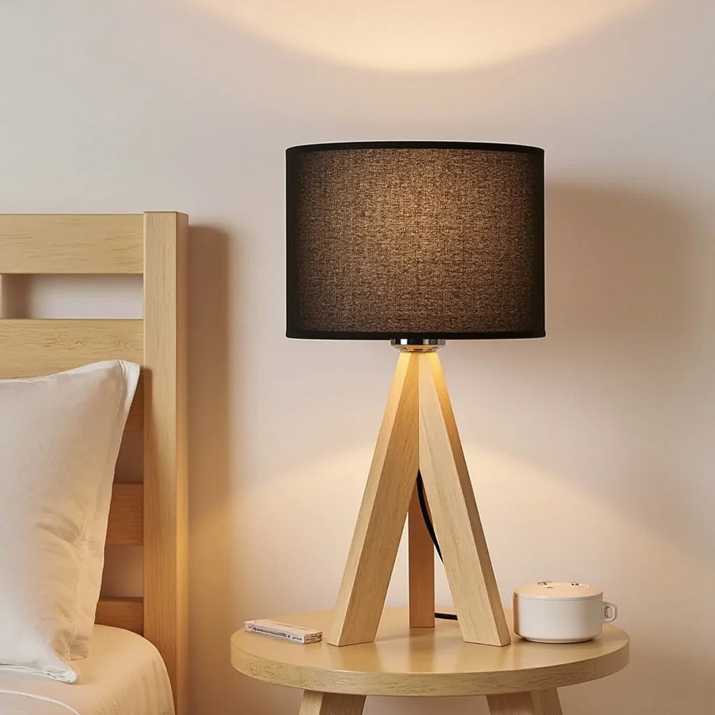 Tischlampe | Holz | Schwarz-Weiß | LED-geeignet