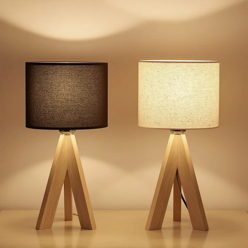 Tischlampe | Holz | Schwarz-Weiß | LED-geeignet